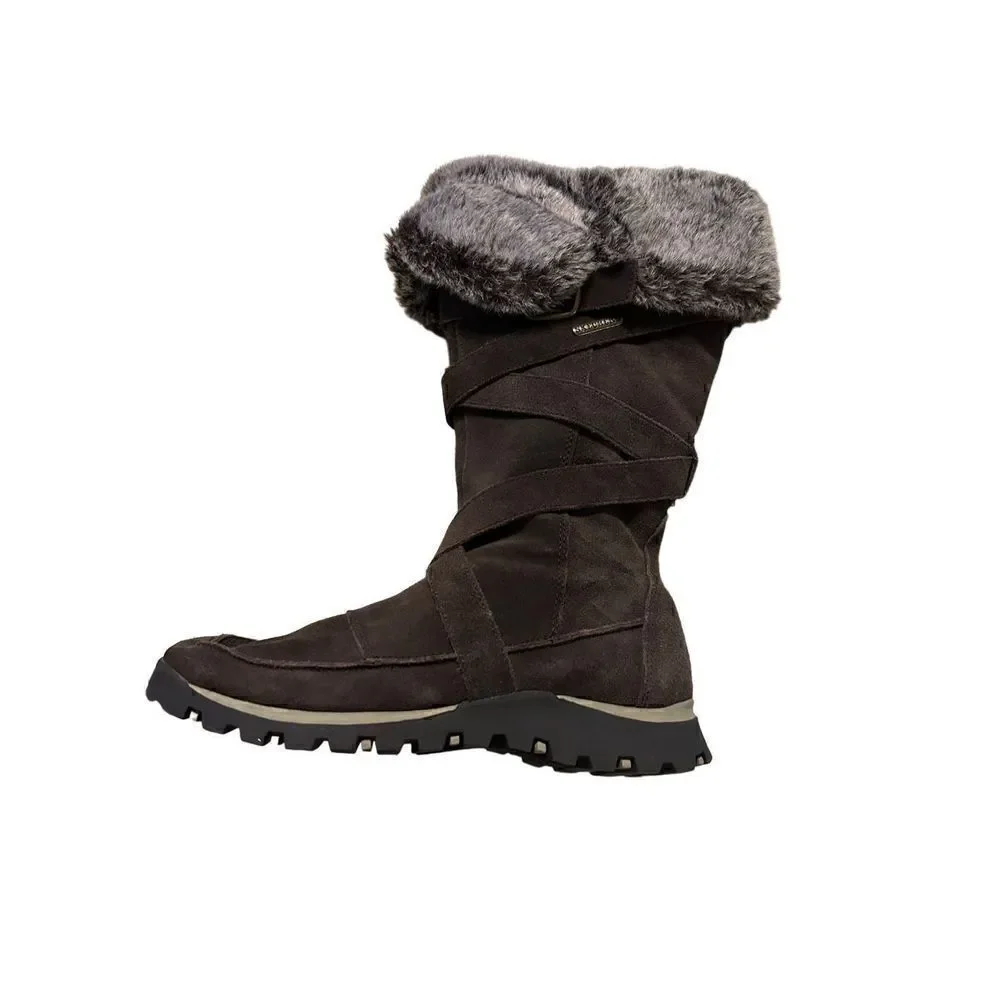Skechers Womens Brown Suede Leather Faux Fur Accents Zip Up Pull On Boots Size 9